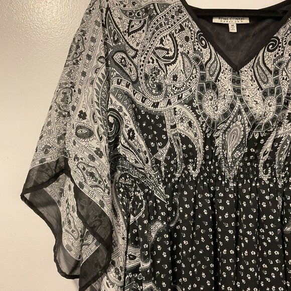 Speed Control New York 1970's Inspired Black Gray Paisley Boho Kaftan Dress - Picture 3 of 7